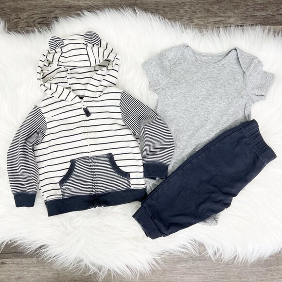 Carters Baby 9 Months Striped Bear Ears Jacket 3 Piece Outfit Bodysuit Pants - Picture 1 of 4